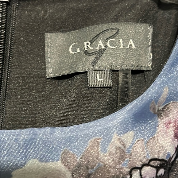 Gracia Ruffle Tiered Midi Dress Blue Floral Sheer Overlay Boho Feminine Romantic - Picture 8 of 10